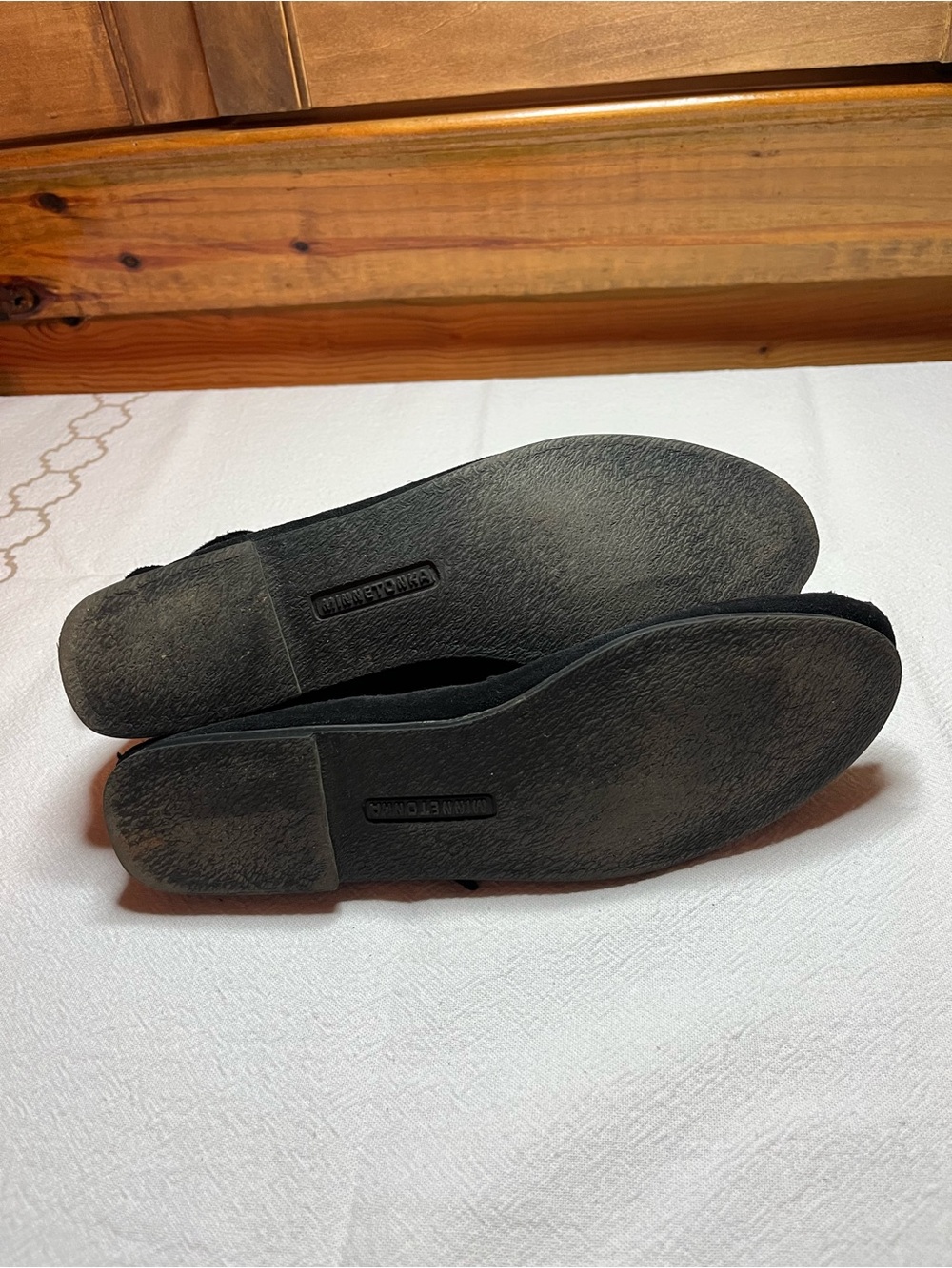 Minnetonka Black Suede Fringe Ankle Boots with Concho Buttons - Picture 3 of 5